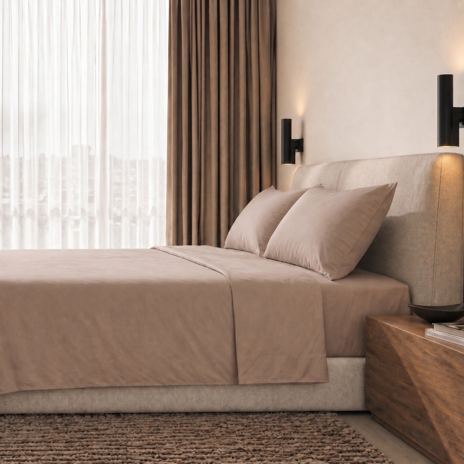 The White Stone Lakenset Eenpersoons 100% Katoen Percal 200 TC Mokka