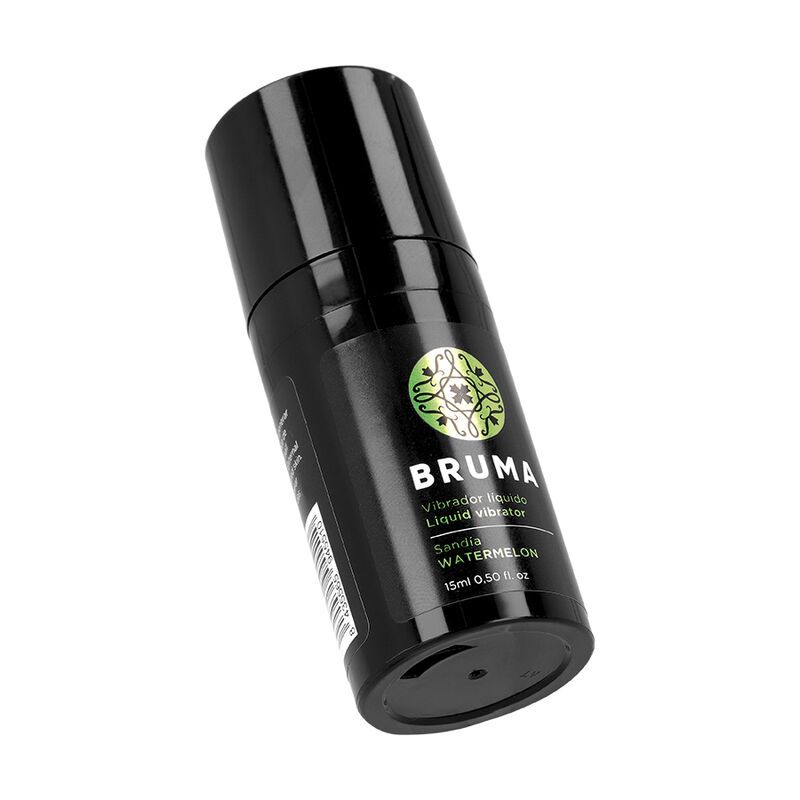 Bruma vloeibare vibrator met watermeloensmaak, schuin afgebeeld. 15ml.