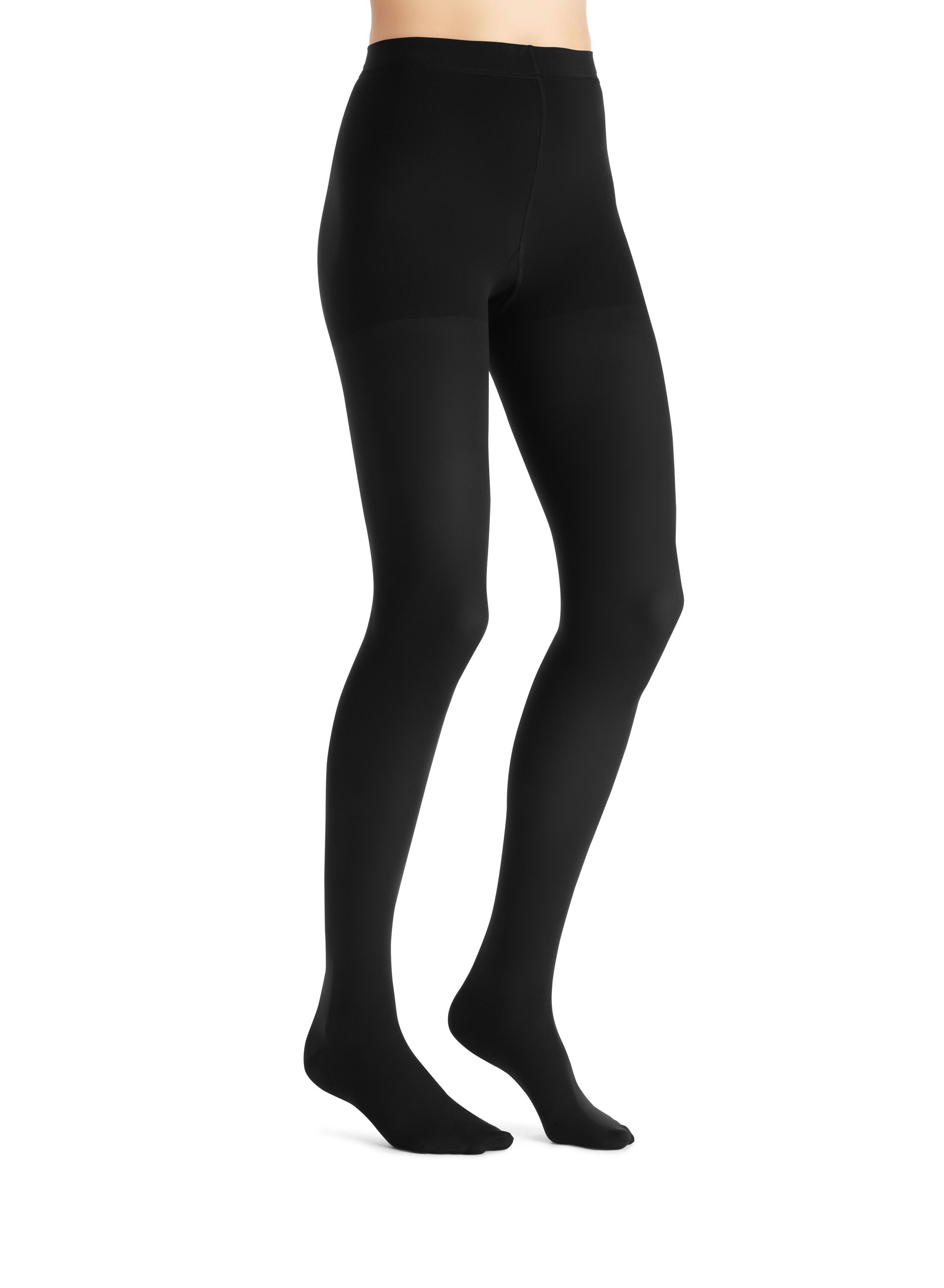 Collant de compression noir. Vue latérale des jambes d'une personne.