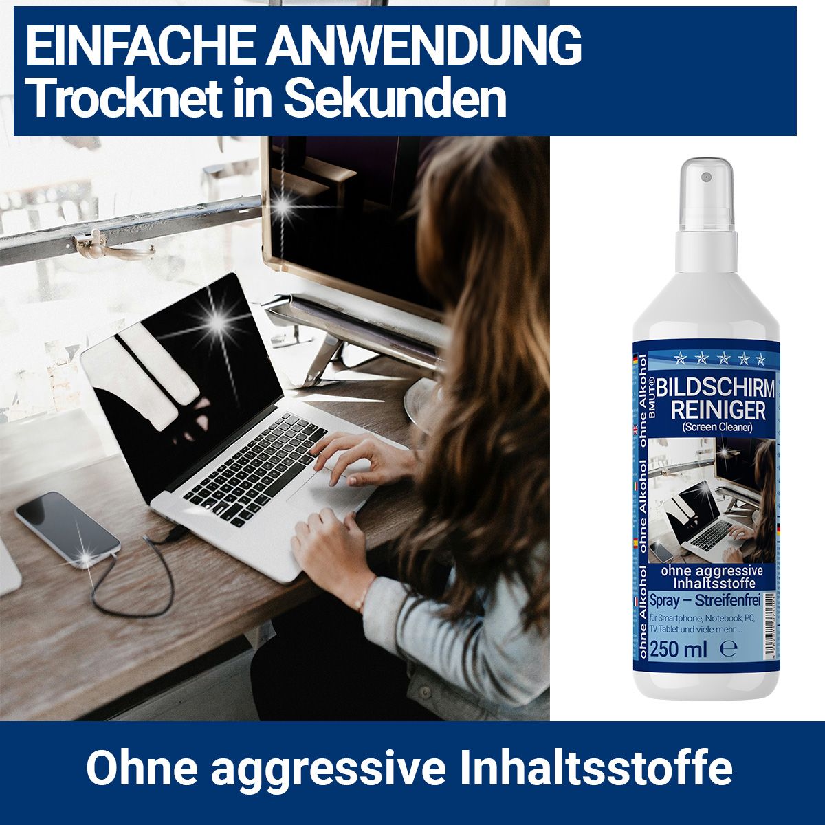 Spray Nettoyant écran 473ml + Chiffon | Kit Pour TV LCD/LED/OLED, Smartphone, IPad, Ordinateur - Nettoyage Sans Traces