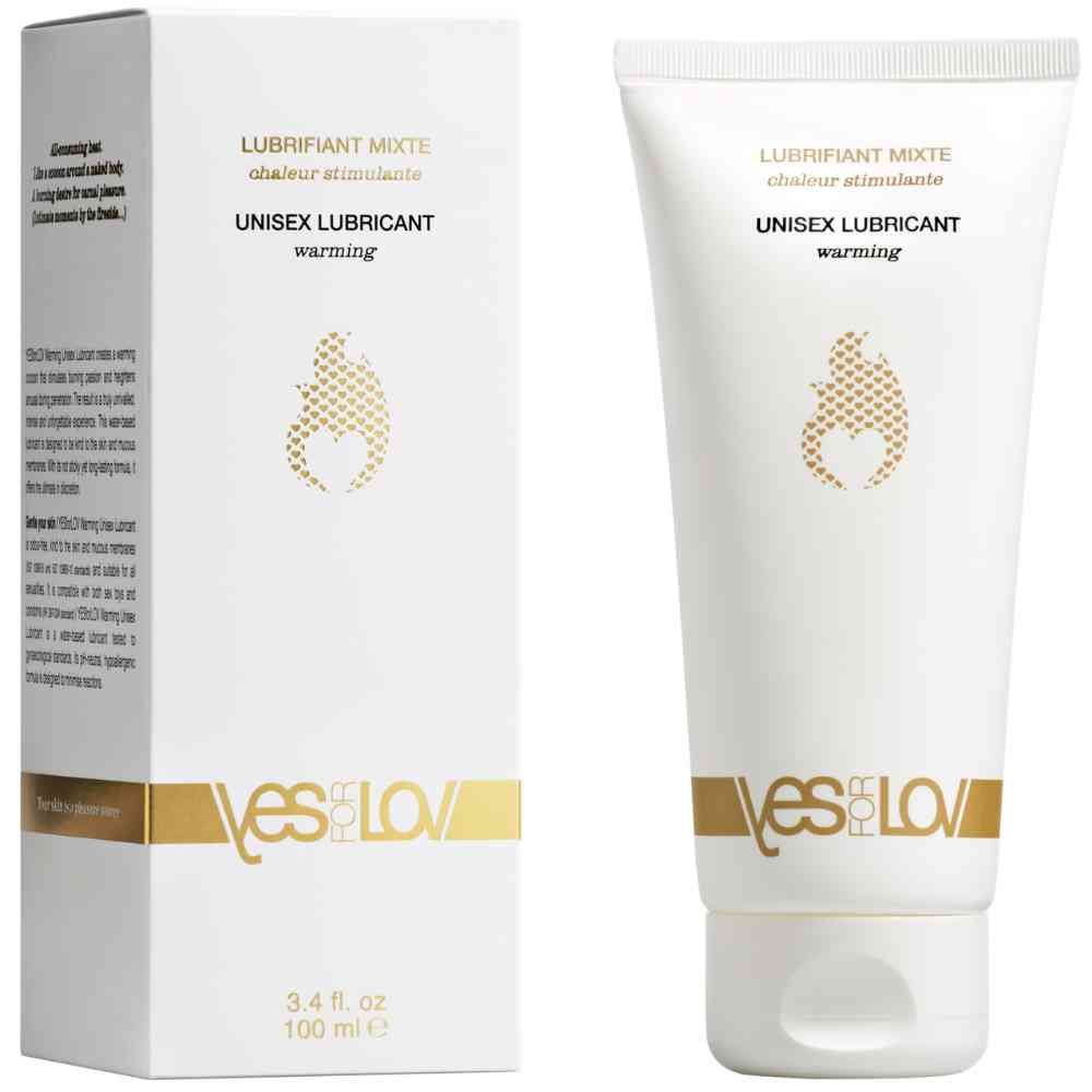 Verpakking en tube van YESforLOV Unisex Warming glijmiddel.