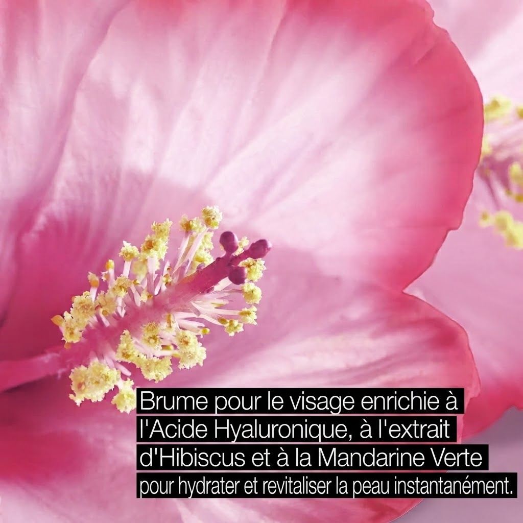 Brume pour le visage enrichie à l'Acide Hyaluronique, extrait d'Hibiscus et Mandarine Verte.