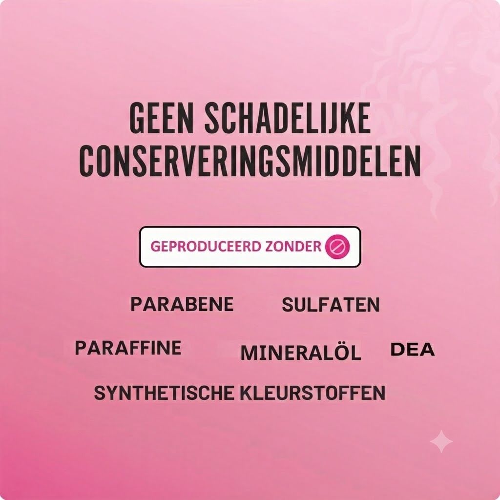 Vrij van schadelijke conserveermiddelen, parabenen, sulfaten, paraffine, minerale olie, DEA en synthetische kleurstoffen.