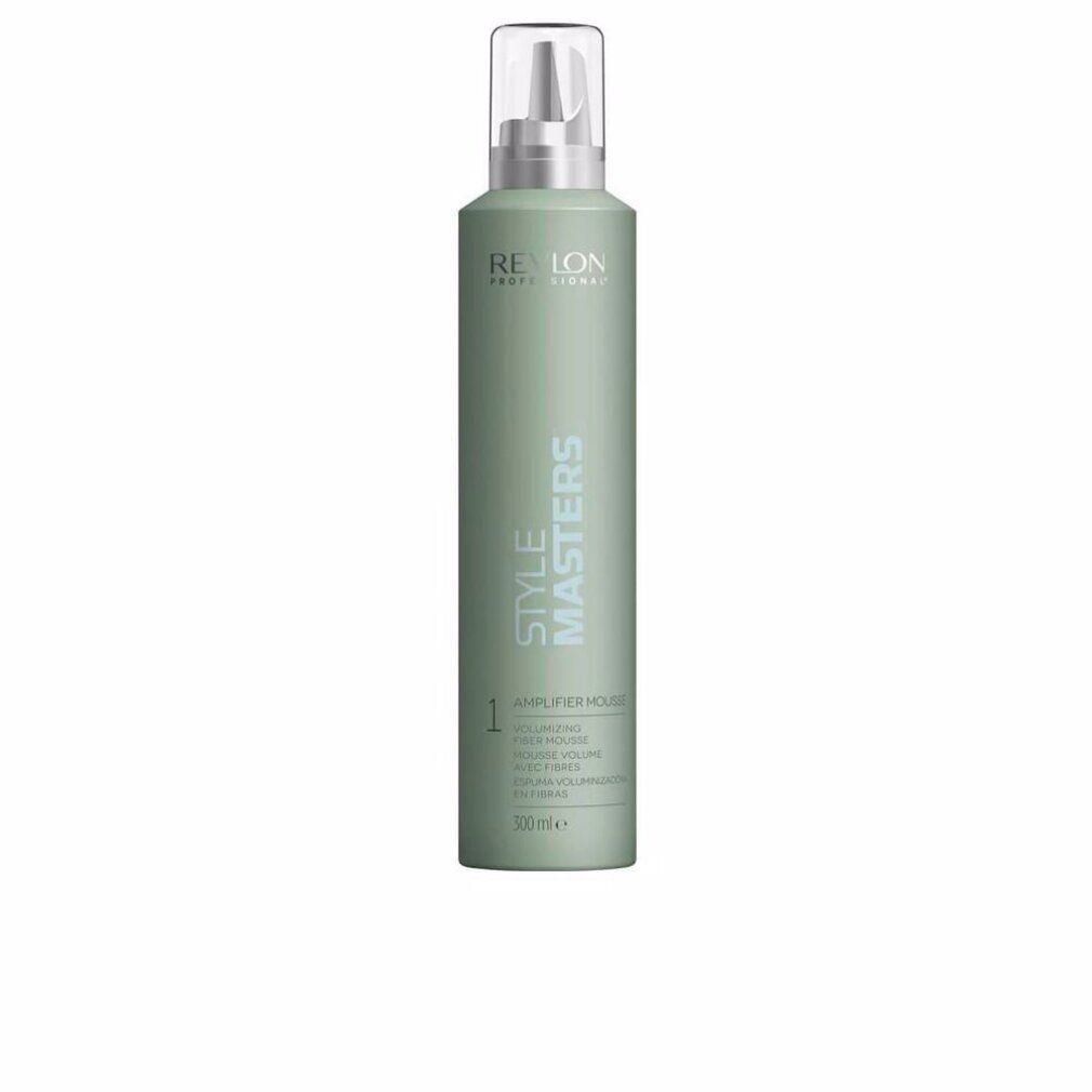 Groene fles met sproeikop. Opschrift: Revlon Professional, Style Masters, Amplifier Mousse. Volume: 300ml.
