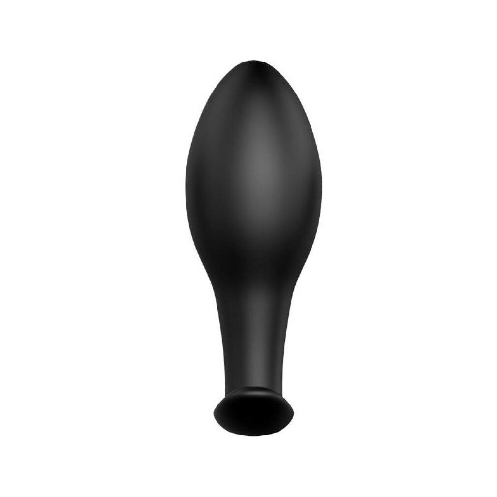 Zwarte siliconen anale plug, achterkant.