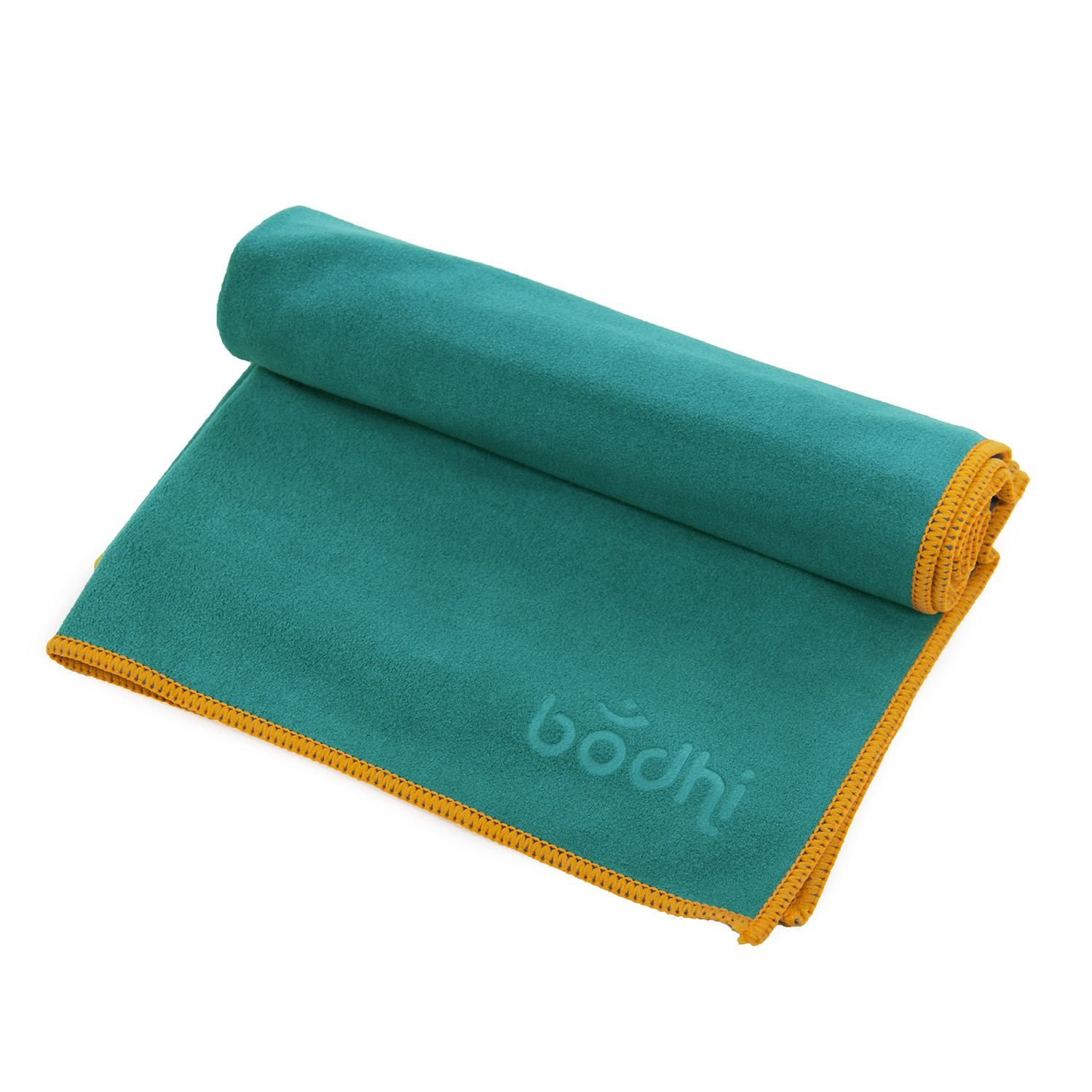 bodhi Yoga handdoek NO SWEAT Towel FUN S, petrol met oranje zoom
