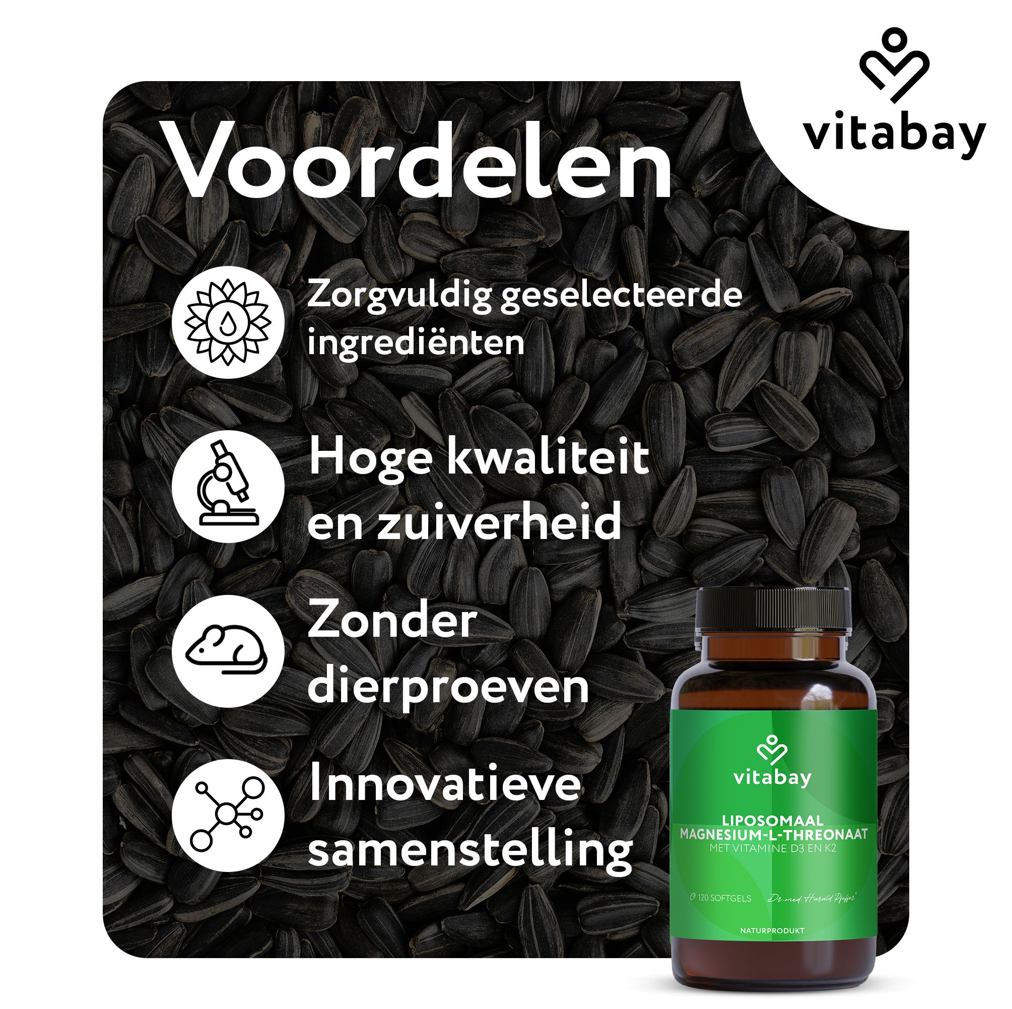 Vitabay Liposomale Magnesium L-Threonaat. 120 softgels. Innovatieve verbinding. Natuurlijke samenstelling.