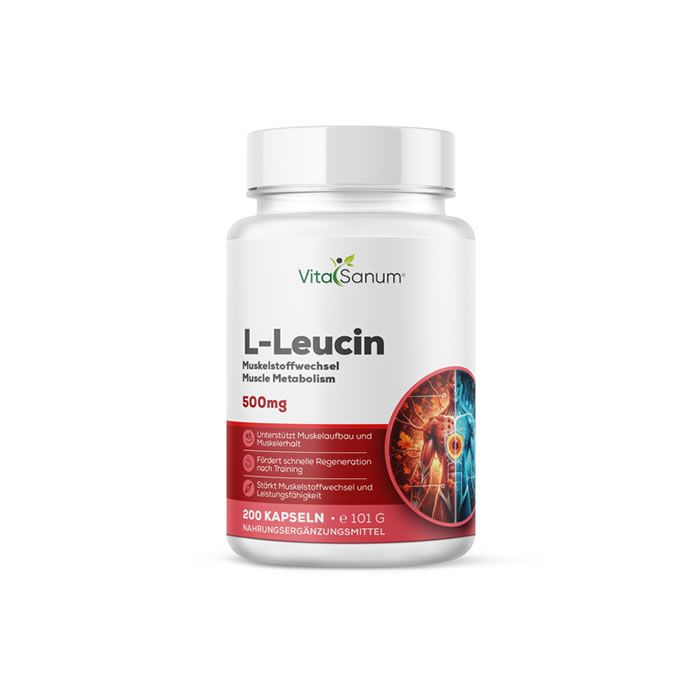 Gélules VitaSanum L-Leucine, 500mg. Complément alimentaire pour le métabolisme musculaire.
