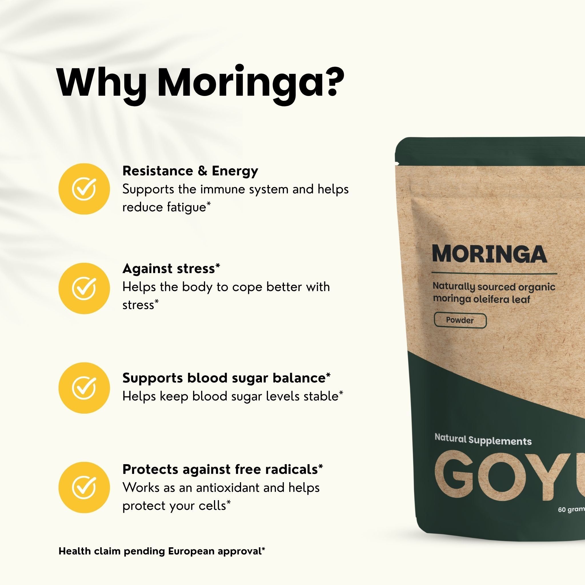 Poudre de Moringa : Résistance & Énergie, anti-stress, glycémie, antioxydant.