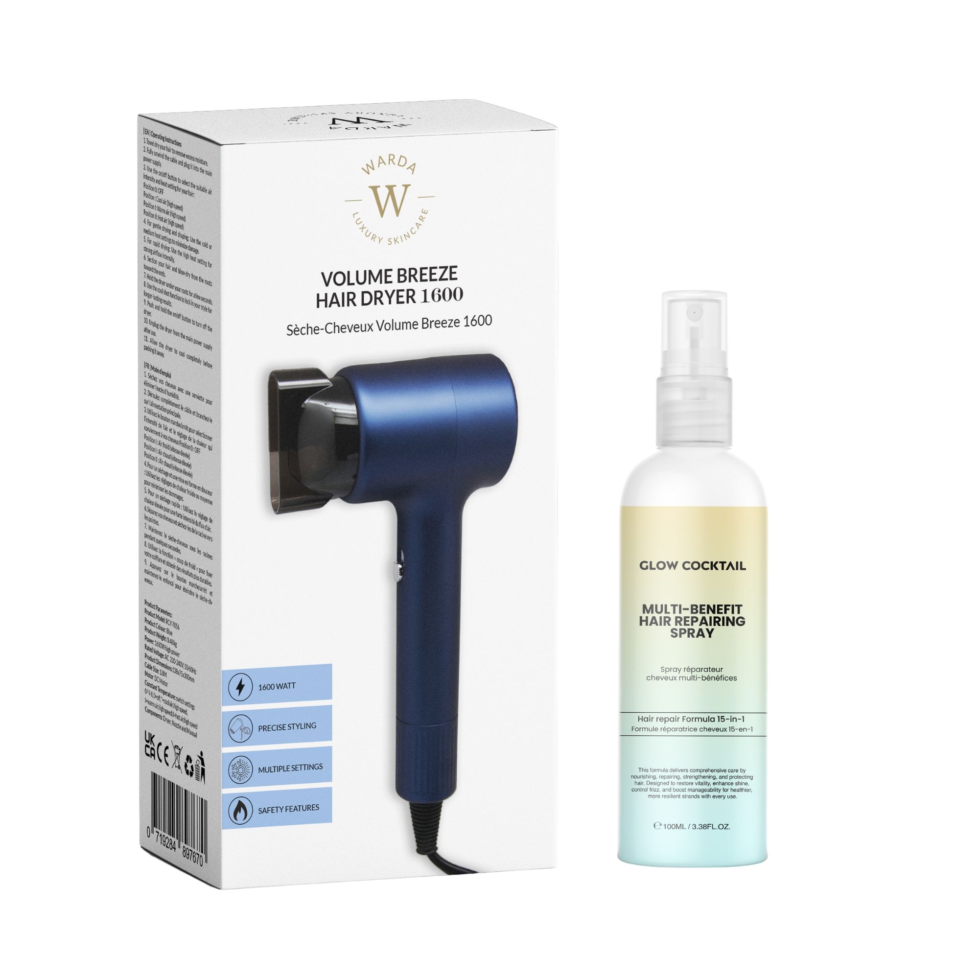Glow Cocktail Sèche Cheveux Volume Breeze avec Spray Multifonction Réparateur