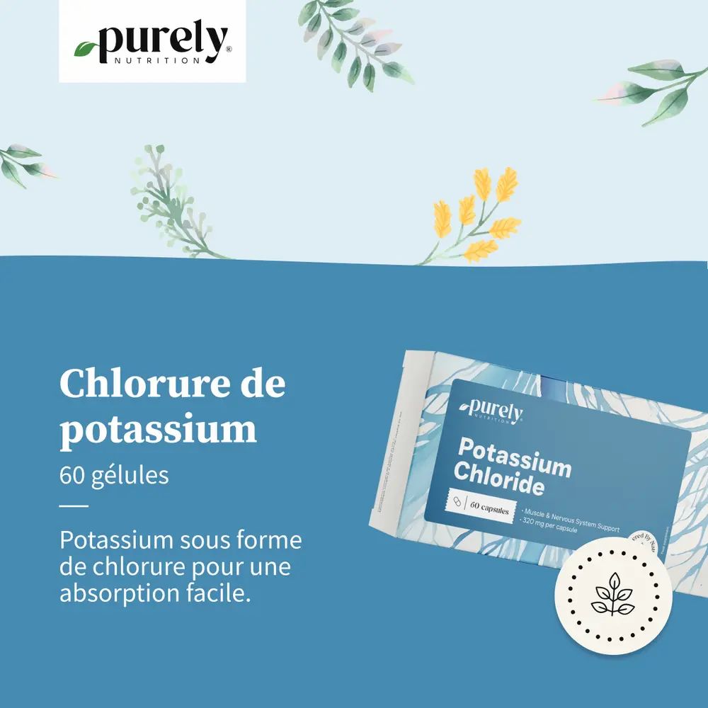 Paquet « Potassium Chloride ». Texte : Chlorure de potassium, 60 gélules.