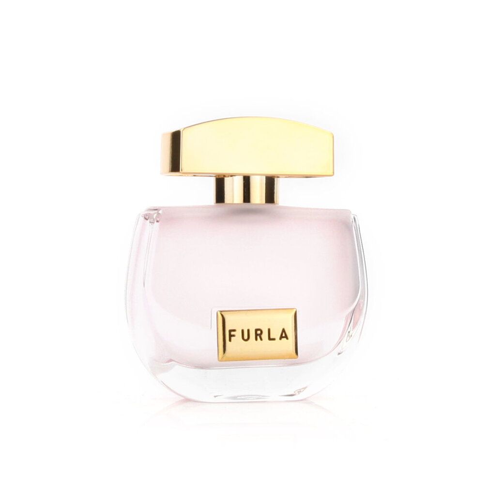 Furla parfumfles met gouden dop en lichtroze vloeistof.