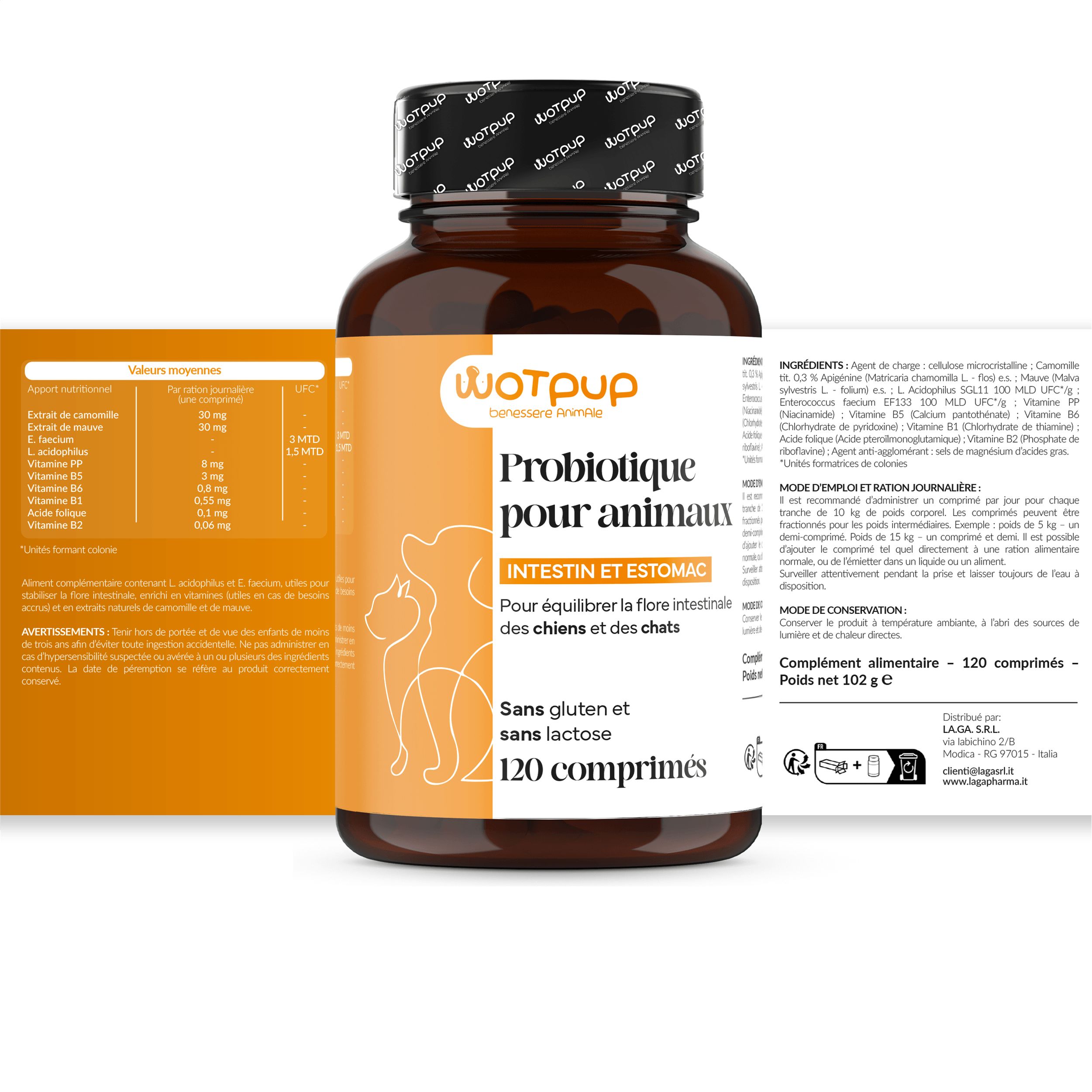 LA.GA© Probiotiques Chiens & Chats: Digestion, Allergies et Immunité. Qualité Italienne.