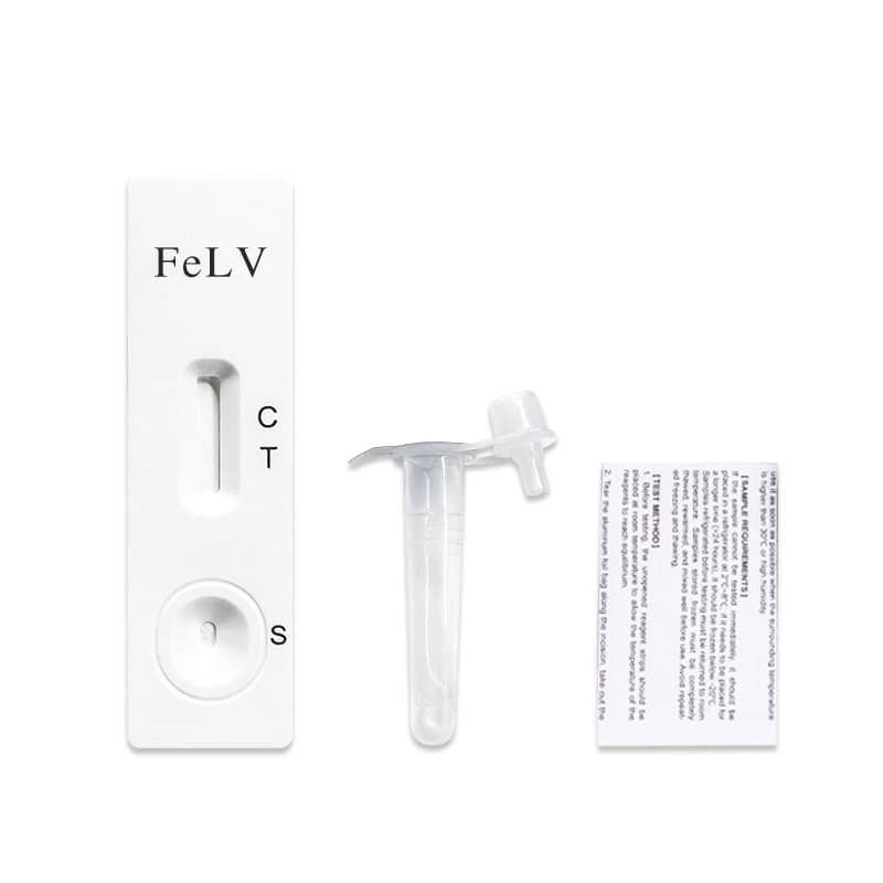Feline Leukemie Virus Antigeen Testkit: testcassette, monsterbuisje en instructies.
