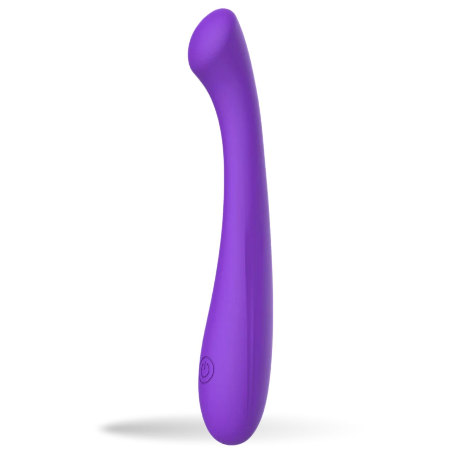 Paarse vibrator. Gebogen vorm. Aan/uit-knop.