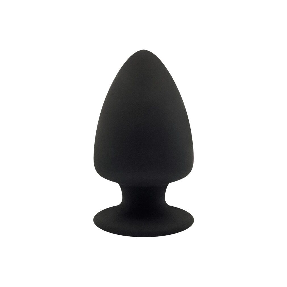 Bouchon conique noir en silicone avec une base large.