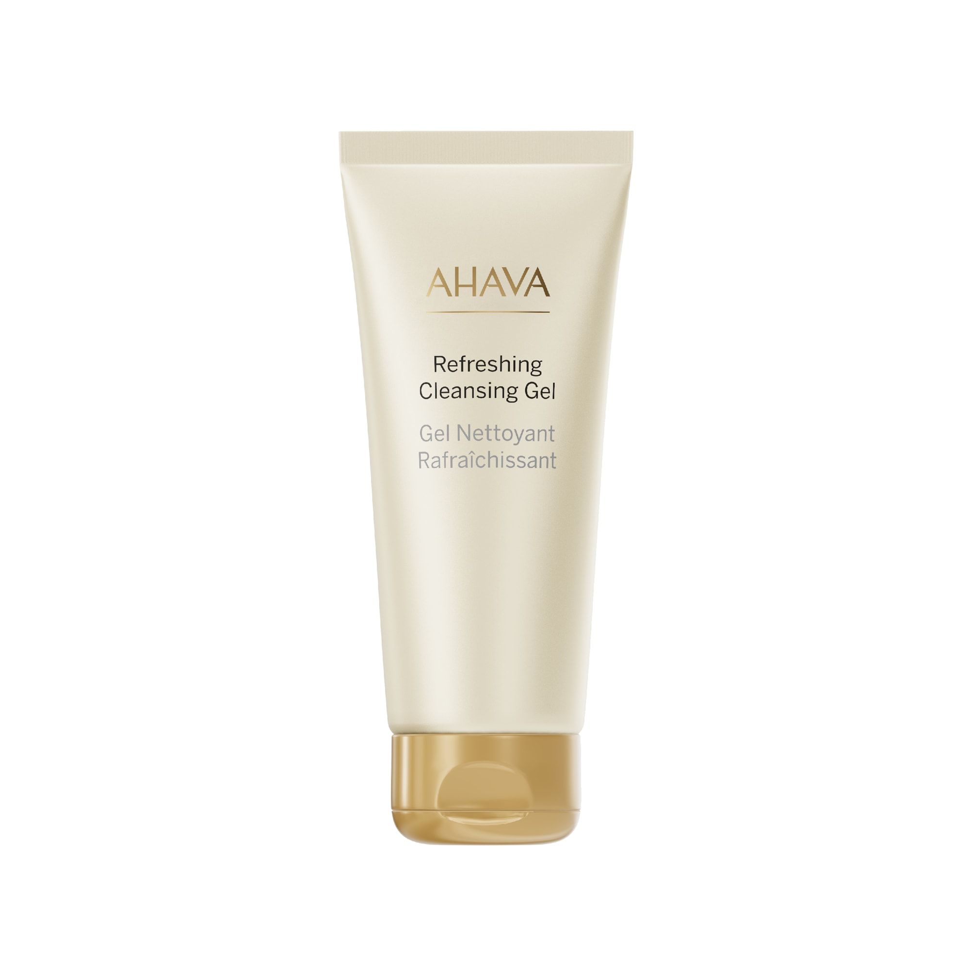 AHAVA Verfrissende Reinigingsgel in een crèmekleurige tube met gouden dop.