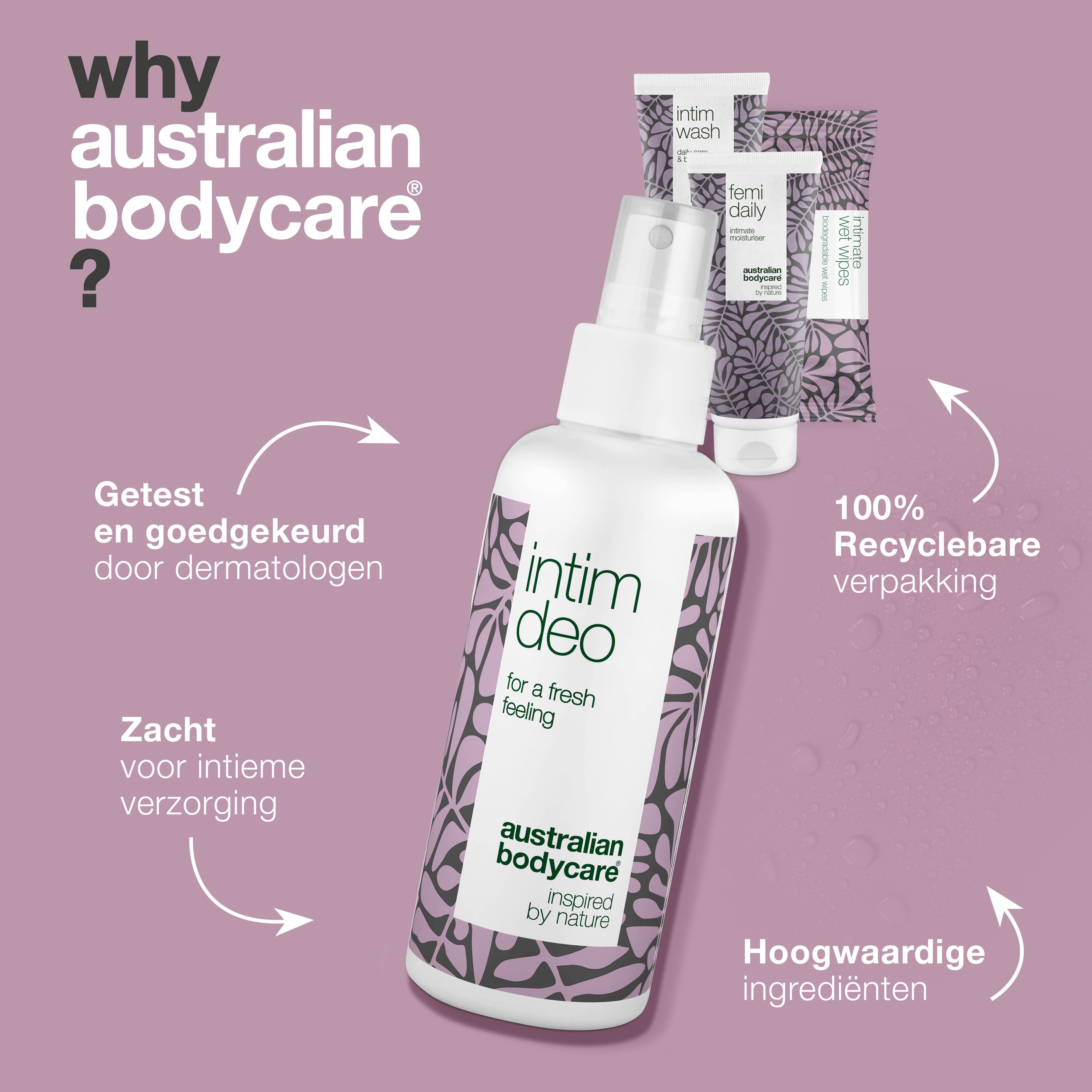 Vergelijking van problemen en oplossingen. Intieme verzorgingsproducten. Tekst: Kit voor intieme verzorging, houdt intieme zone schoon.