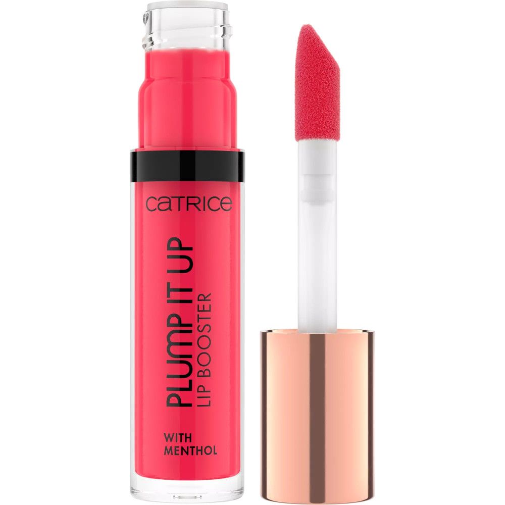 Catrice Lip Booster, roze fles met applicator. Opschrift: Plump It Up, Lip Booster, With Menthol.