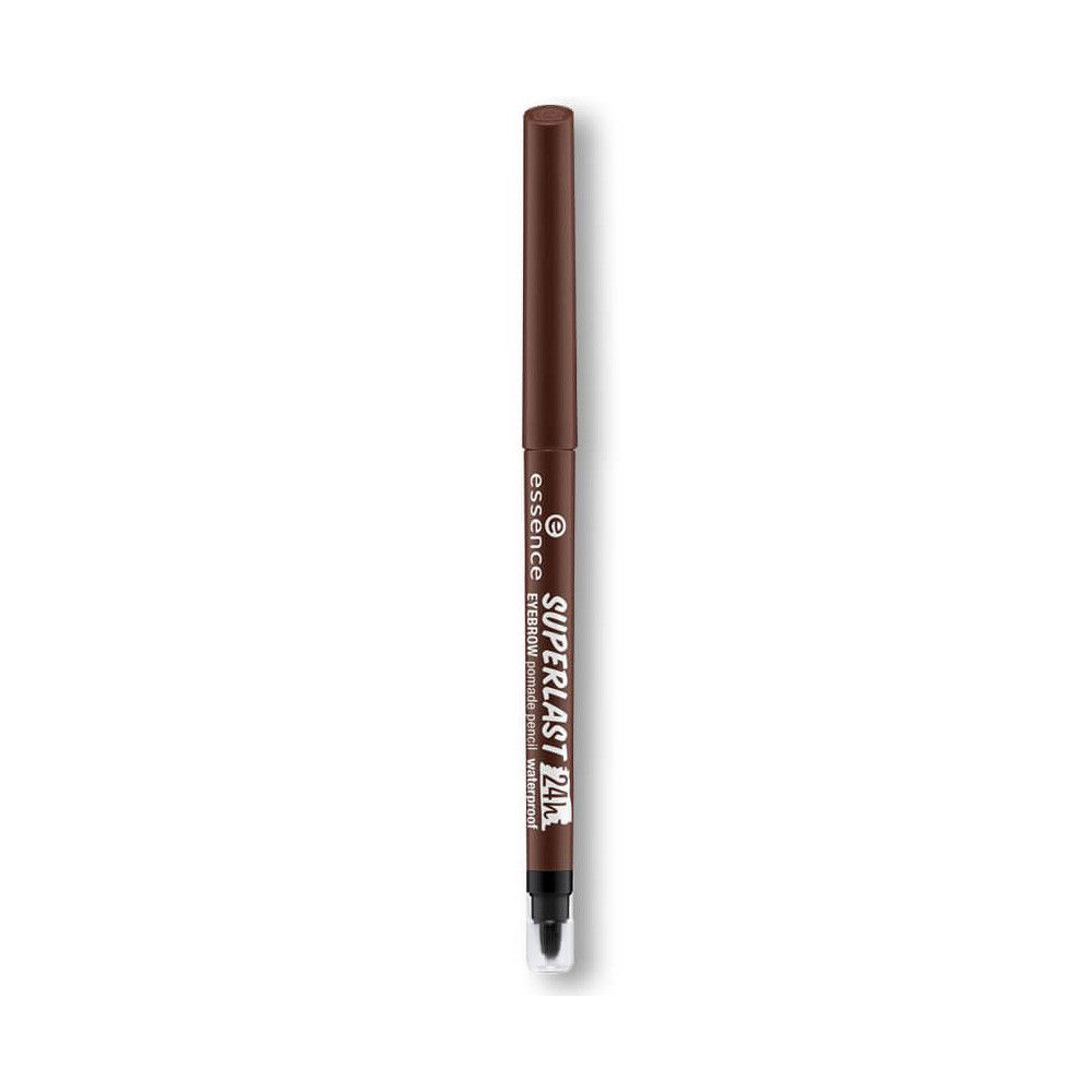 Crayon à sourcils brun avec capuchon. Inscription: Essence, SUPERLAST 24h Waterproof.
