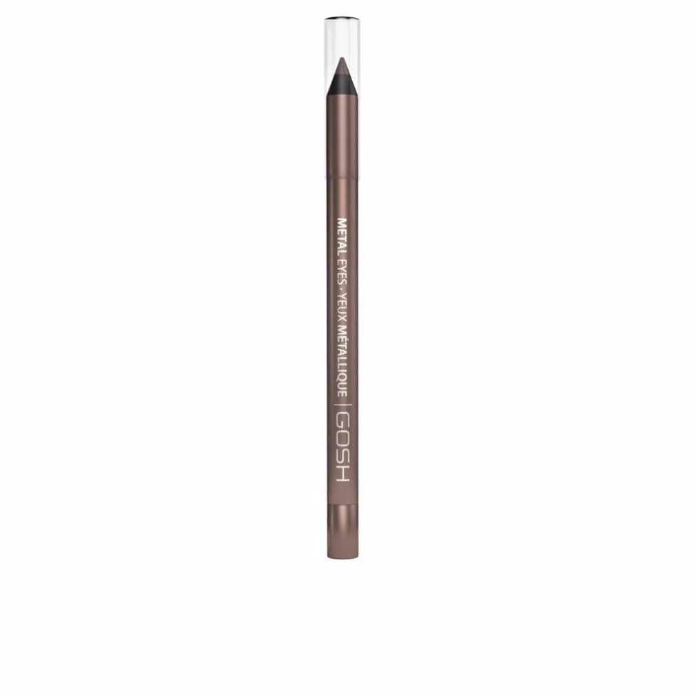 Bruine eyeliner-stift met transparante dop. Opschrift: METAL EYES, GOSH.