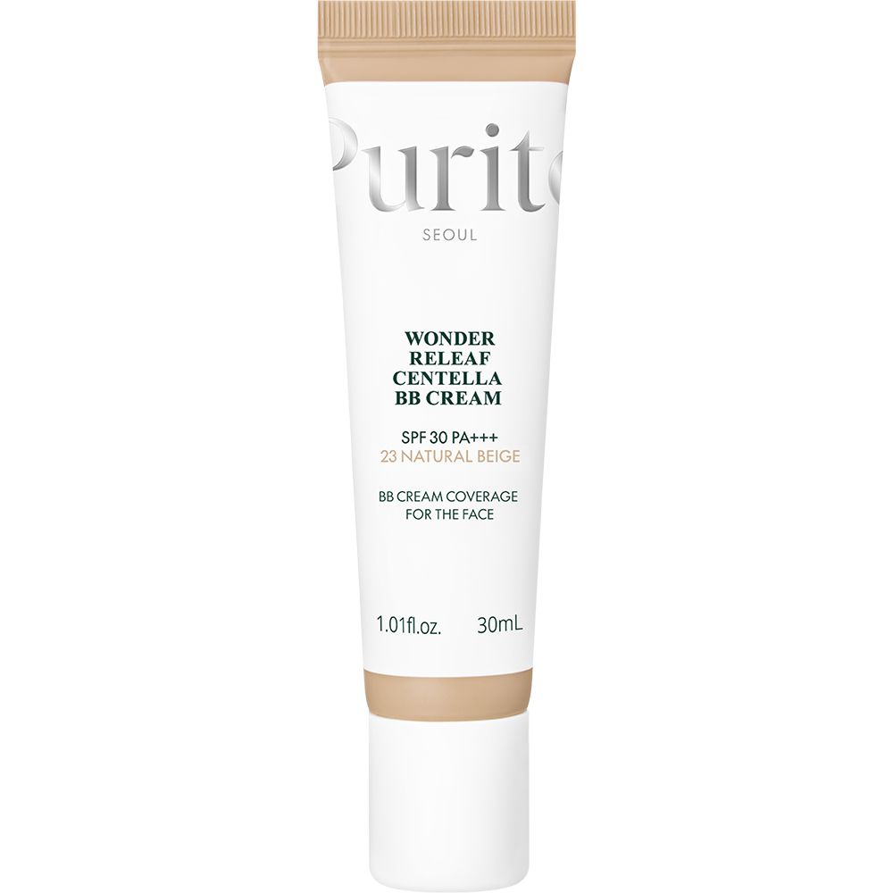 Tube Wonder Releaf Centella BB Cream, tint #23 Natural Beige. Beige dop en tube. Tekst: SPF 30 PA+++, 30 ml.