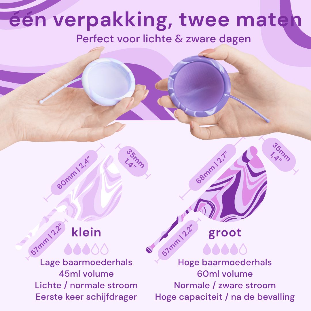 Paarse menstruatiedisks (S/L) in set met doos.