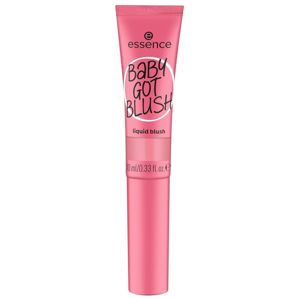 Tube rose avec inscription: Essence Baby Got Blush, liquid blush. 10 ml/0.33 fl. oz. E.