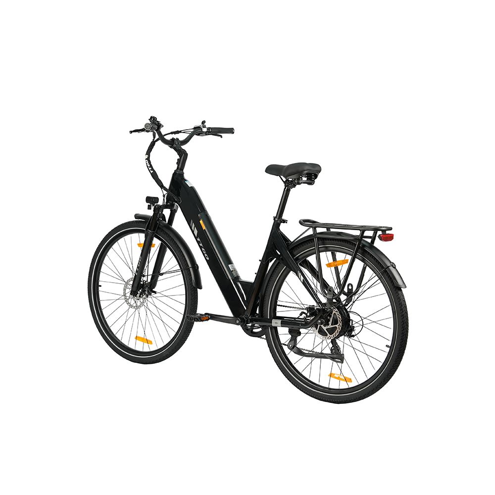 Vélo électrique noir avec porte-bagages, garde-boue et éclairage. TTGO C3 SE.