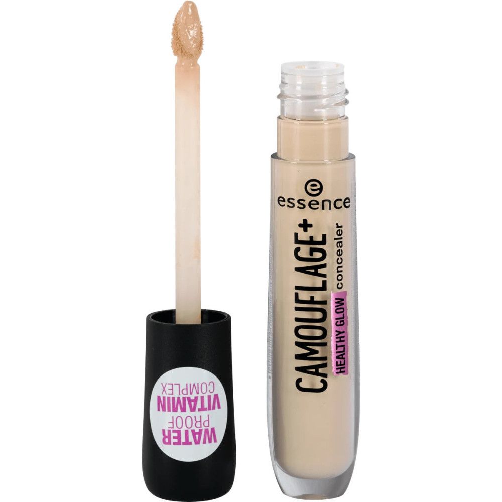 Tube de correcteur avec applicateur. Inscription: CAMOUFLAGE+ HEALTHY GLOW concealer. Applicateur avec produit. Résistant à l'eau, complexe vitaminé.