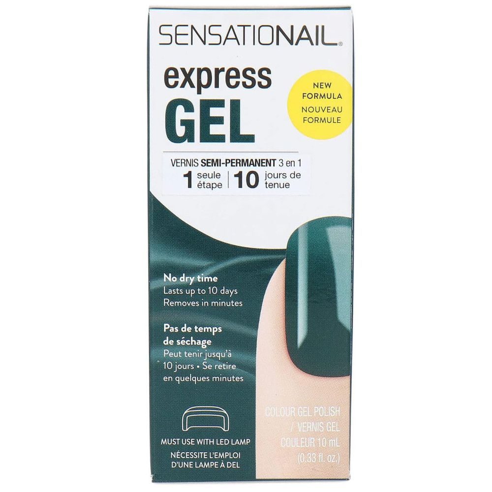 Vernis semi-permanent Sensationail Express Gel. Vert. Boîte avec image du produit. 10 ml. 10 jours de tenue.