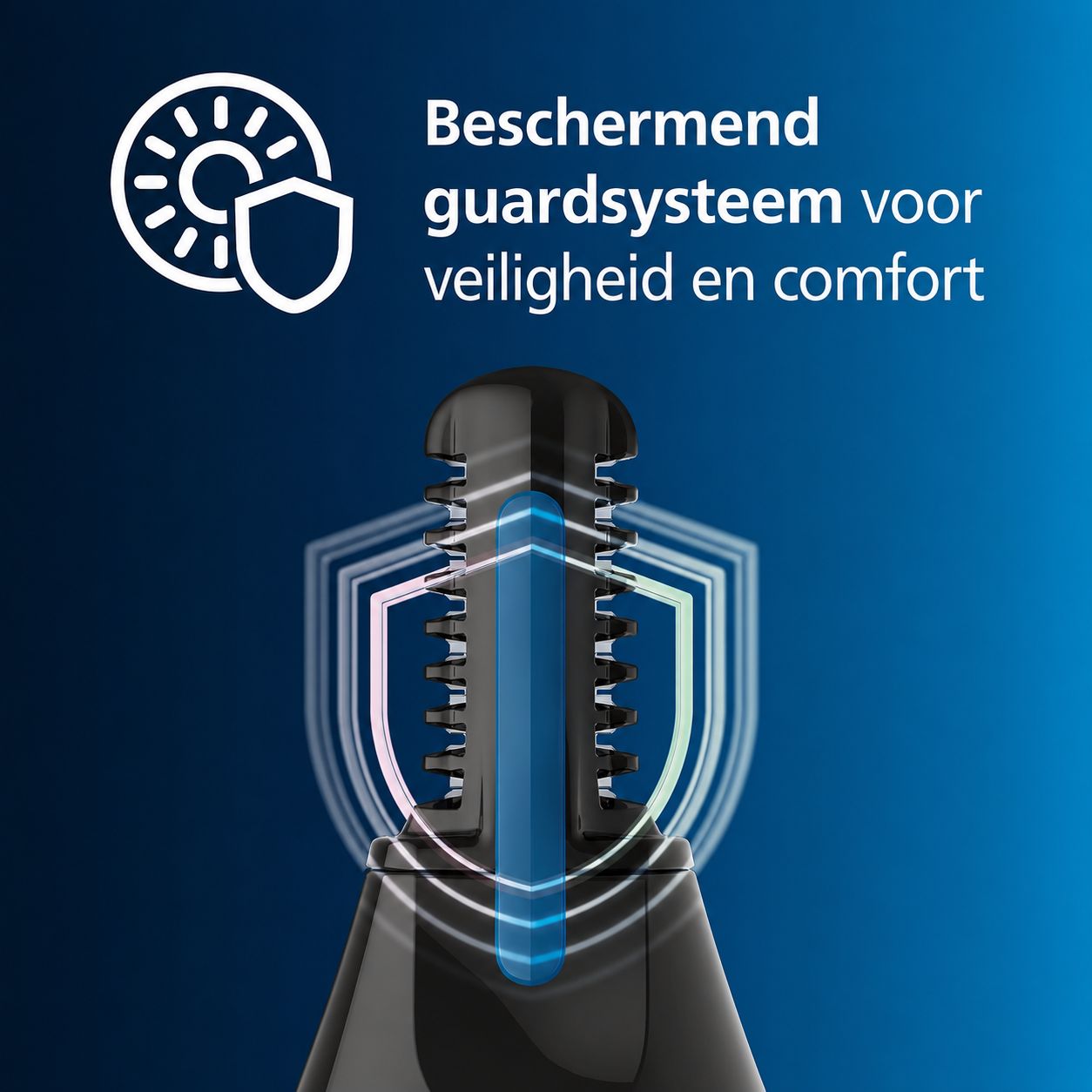 Schild-icoon en beschermde trimmerkop.