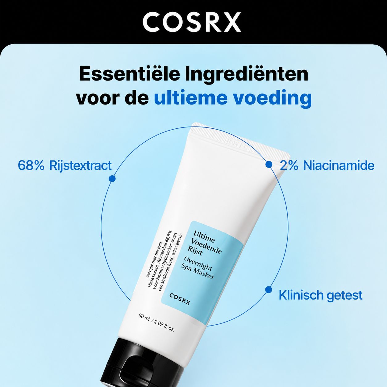 COSRX rijst nachtmasker, tube met zwarte klapdop.