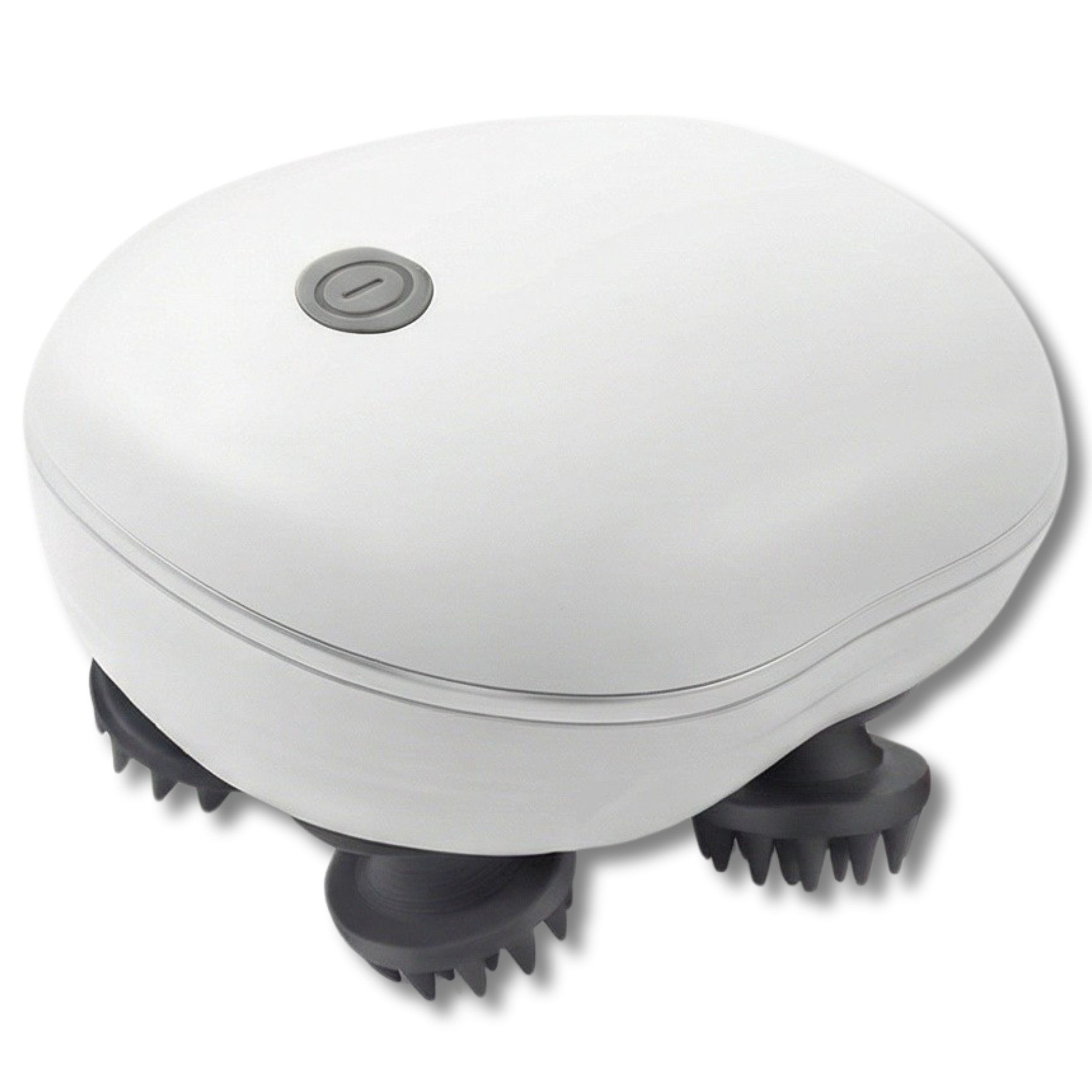 Witte massagekop met grijze massagekoppen. Ronde vorm, grijze knop bovenop.