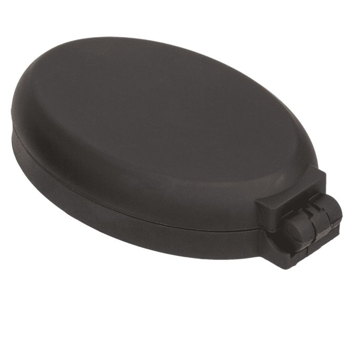 Miroir de poche ovale fermé avec brosse à cheveux. Cadre noir.