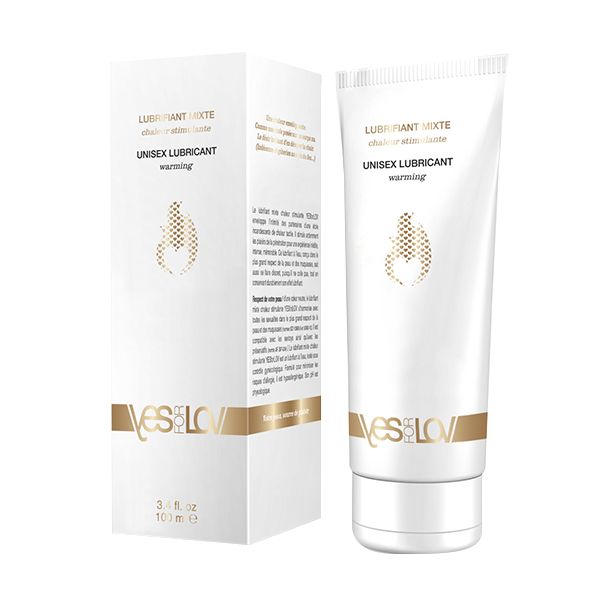 Verpakking en tube van YESforLOV Unisex Warming glijmiddel.
