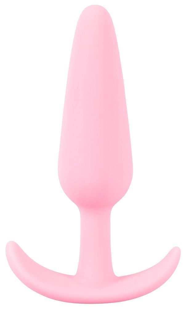 Roze siliconen anale plug met brede basis.