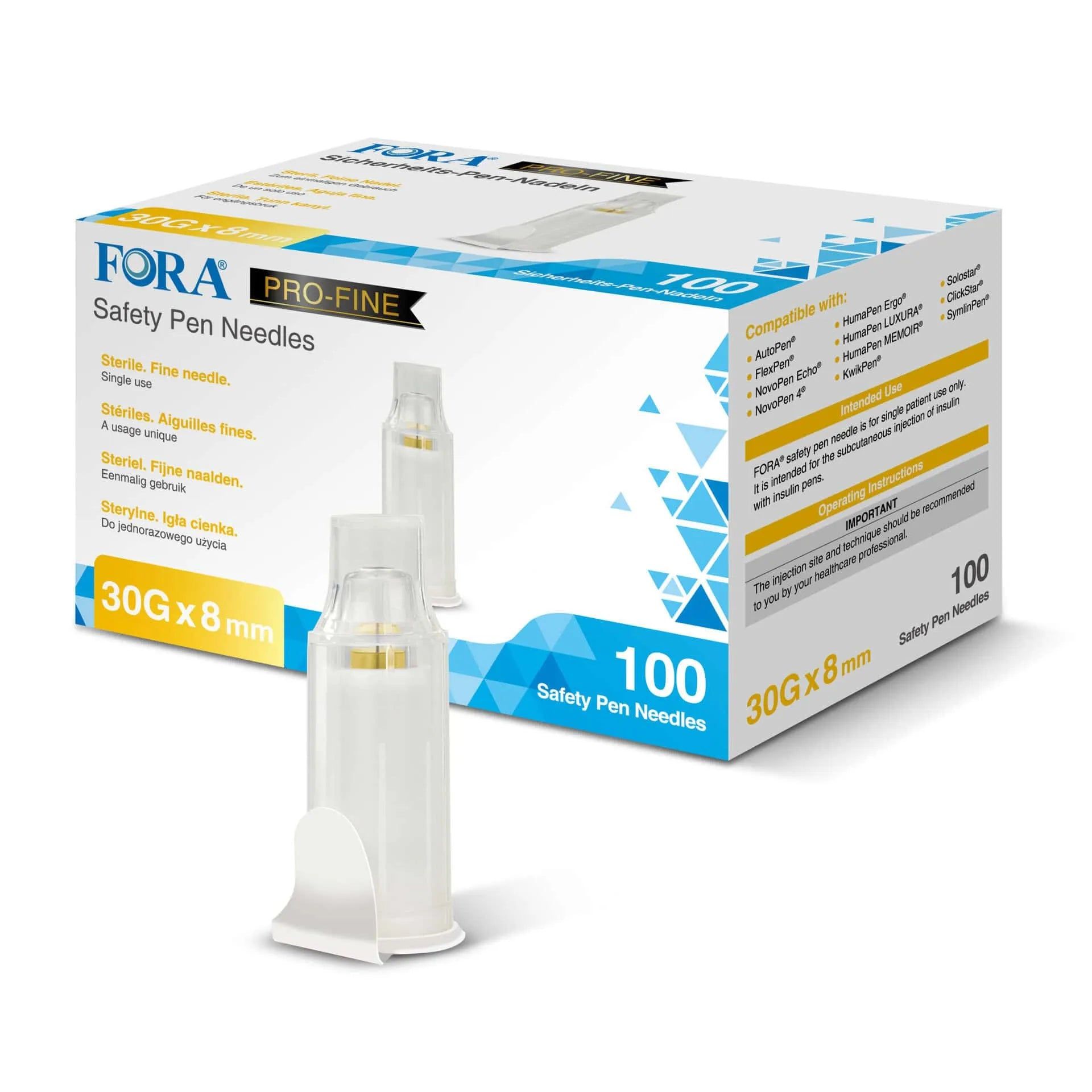 FORA PRO-FINE Veiligheidspennaalden 30G 8mm - insuline pennaalden