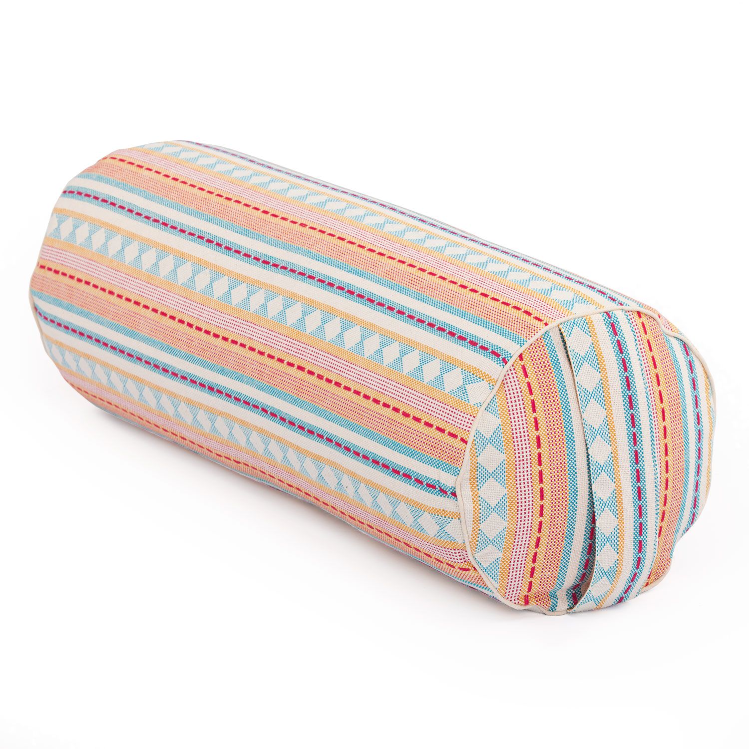 bodhi ETHNO Collectie: Yoga bolster (rond), jacquard geweven stof, abrikoos-lichtblauw