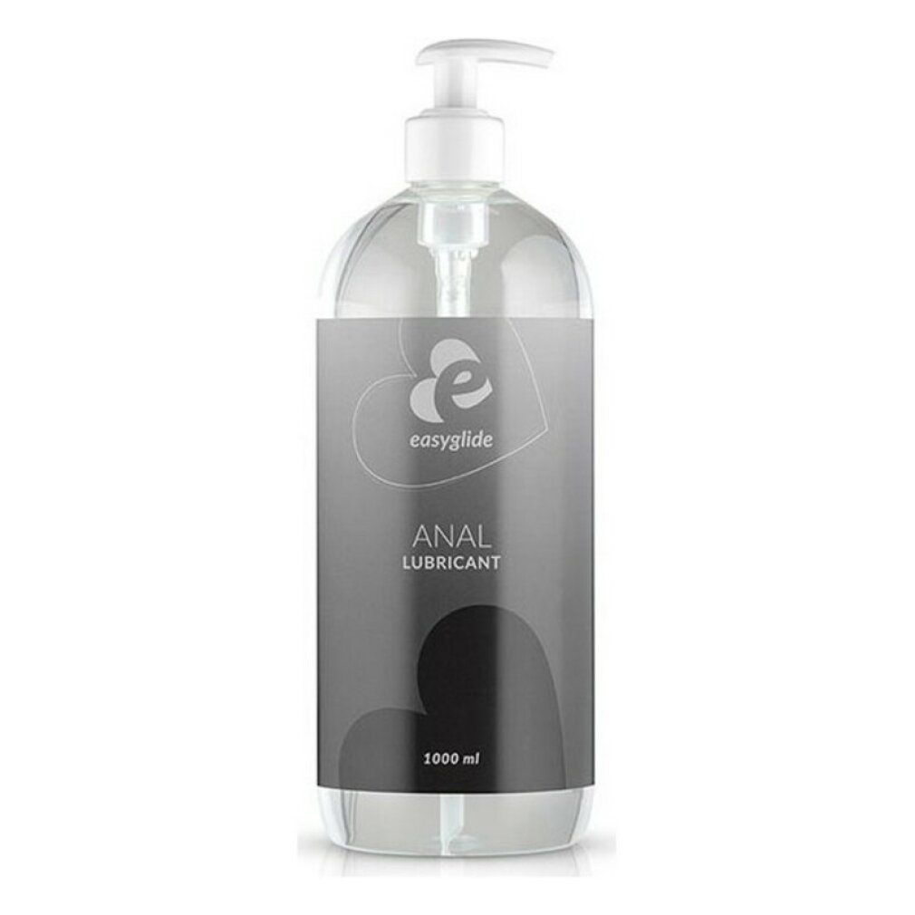 Transparante fles met pomp. Etiket met logo en tekst "ANAL LUBRICANT".