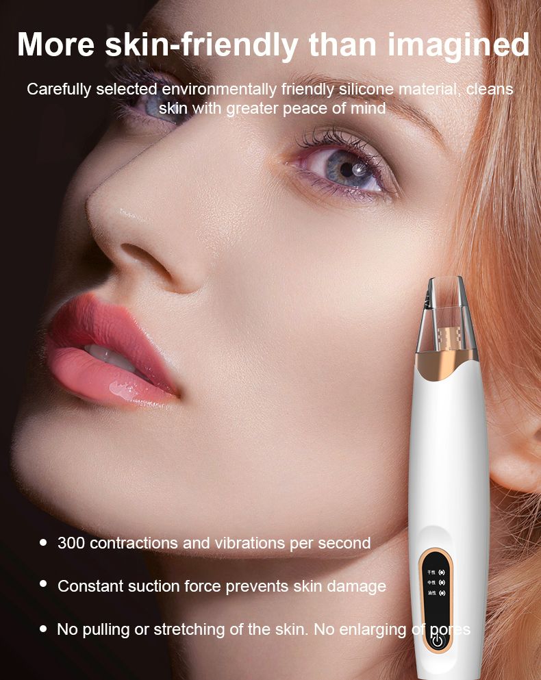 Appareil ErthSkin London pour le nettoyage en profondeur des pores. Blanc avec détails dorés. Placé sur le visage. Texte: More skin-friendly than imagined.