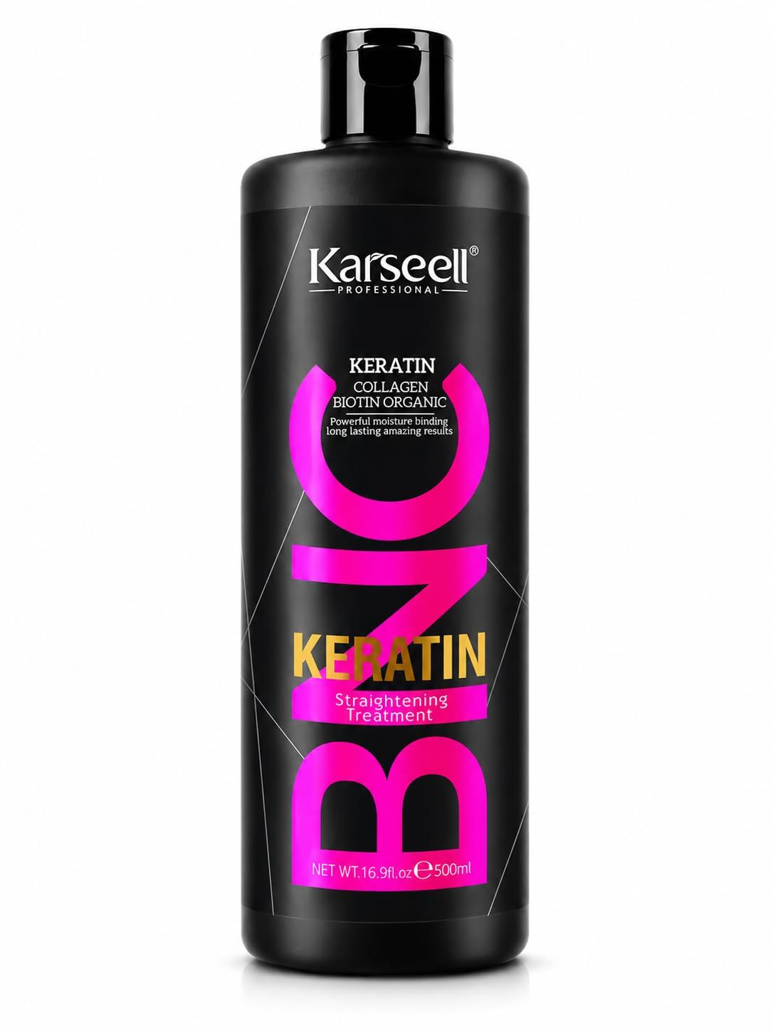 Bouteille noire de traitement lissant à la kératine Karseell Professional, 500ml.