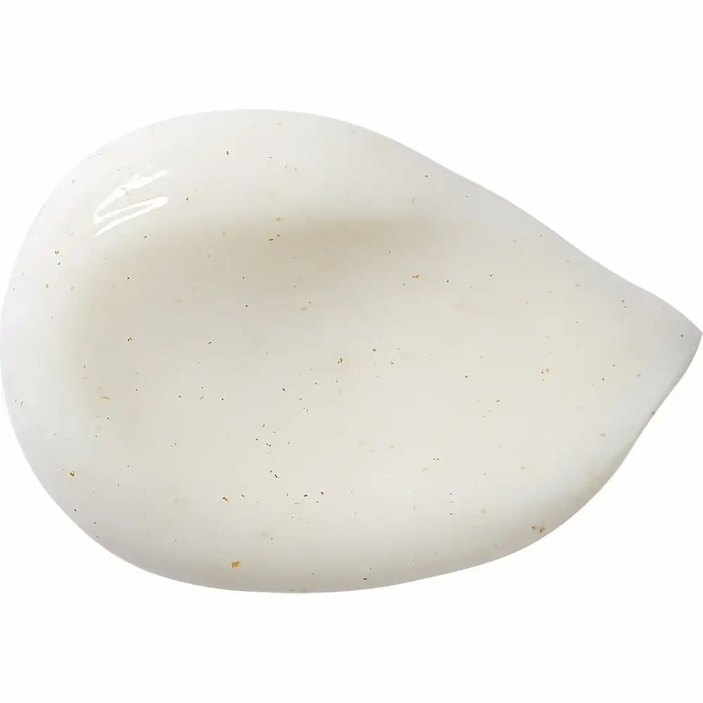 Serumfles met gouden dop. Tekst: Gold Caviar Serum. Merk: SKINFOOD. Achtergrond: tekst en productinformatie.