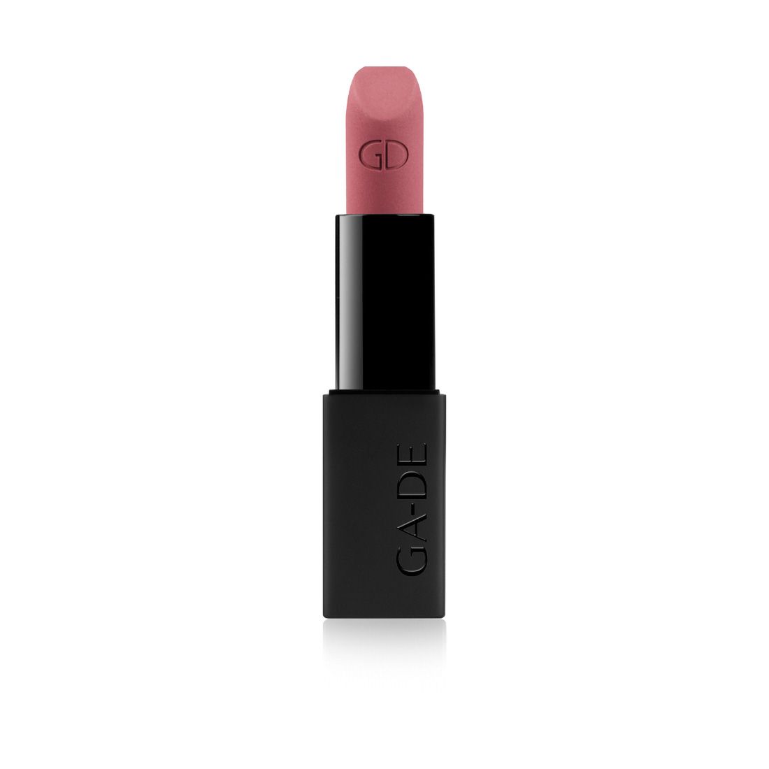 Rouge à lèvres rose clair. Boîtier noir rectangulaire avec GA-DE. Initiales GD sur la pointe.