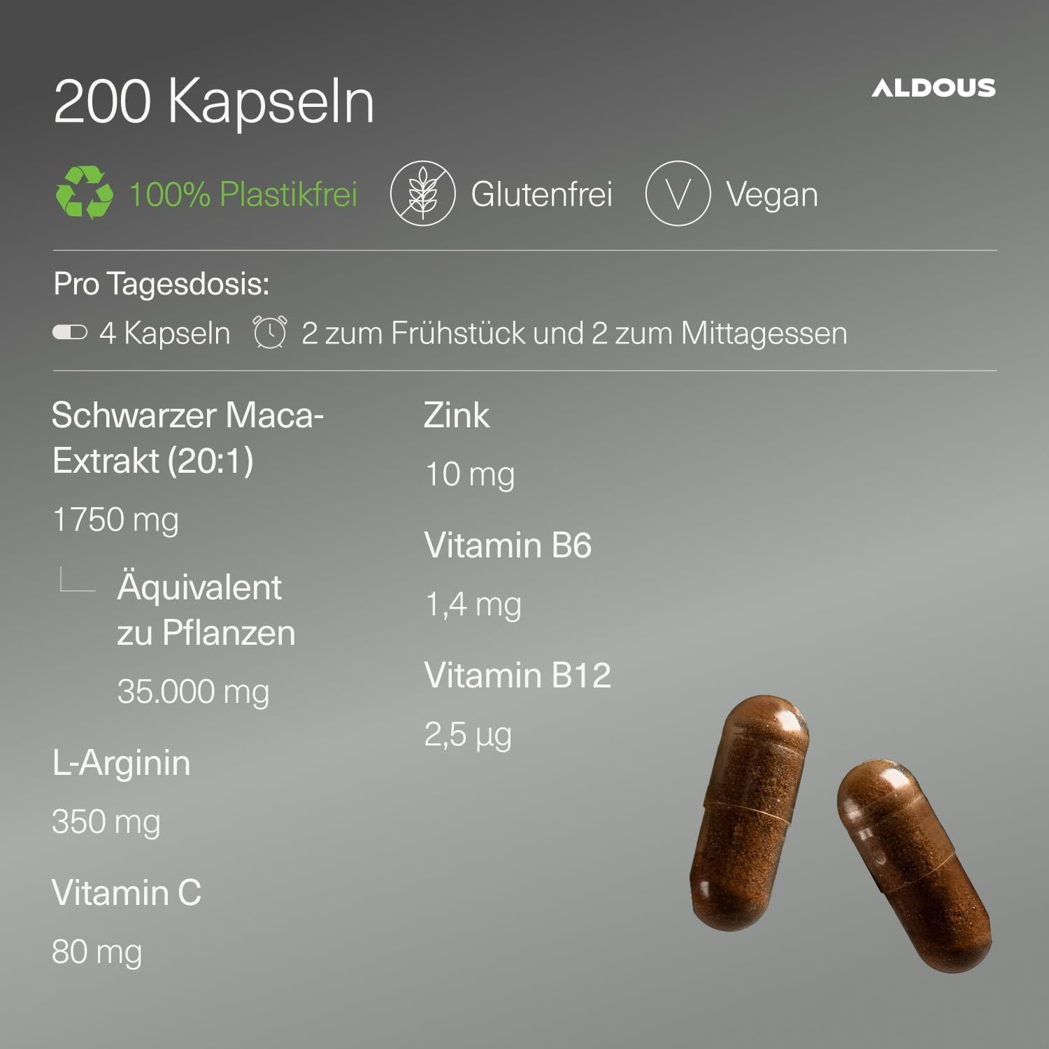 200 capsules, 100% plasticvrij, glutenvrij, vegan. Dagelijkse dosis: 4 capsules.