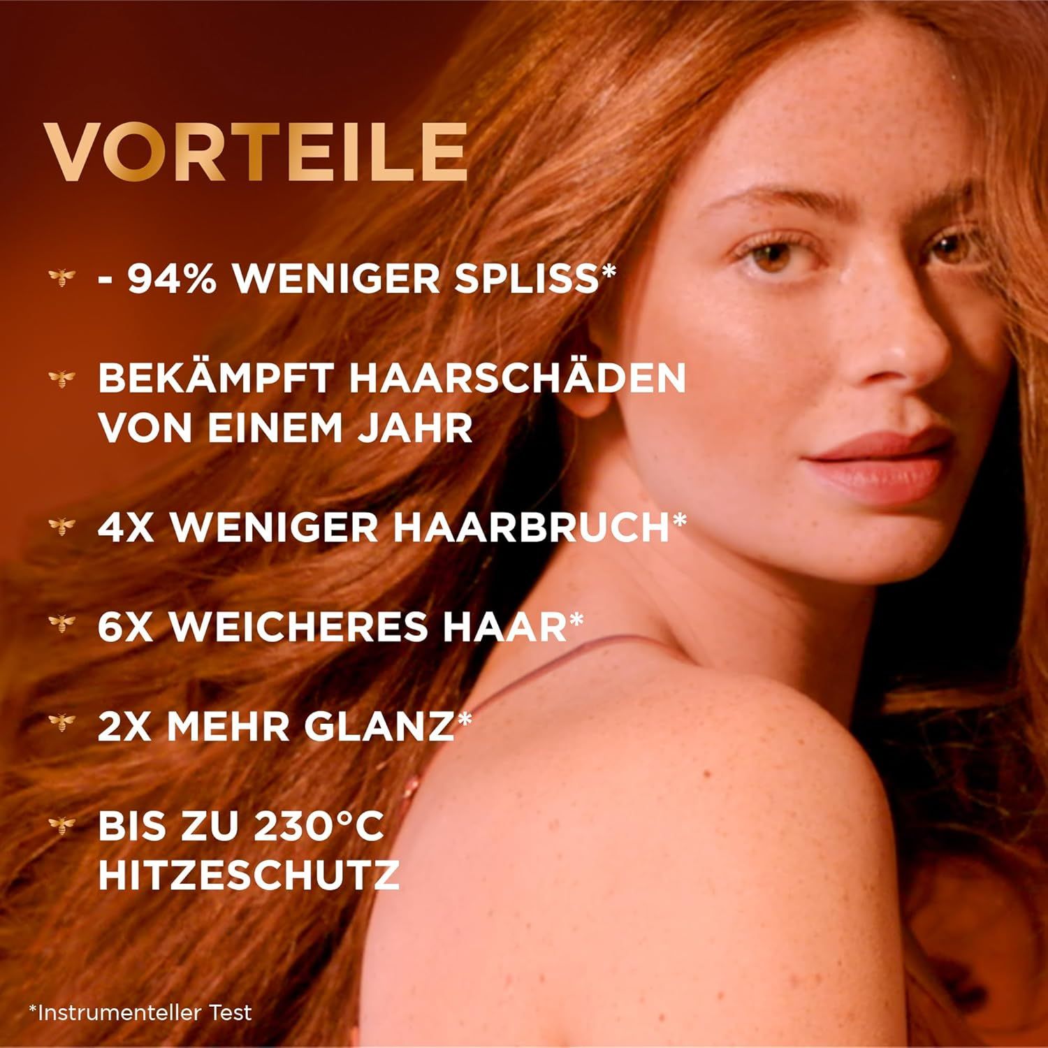 Avantages : Moins de pointes fourchues, répare les cheveux abîmés, moins de casse, cheveux plus doux, plus de brillance, protection thermique.