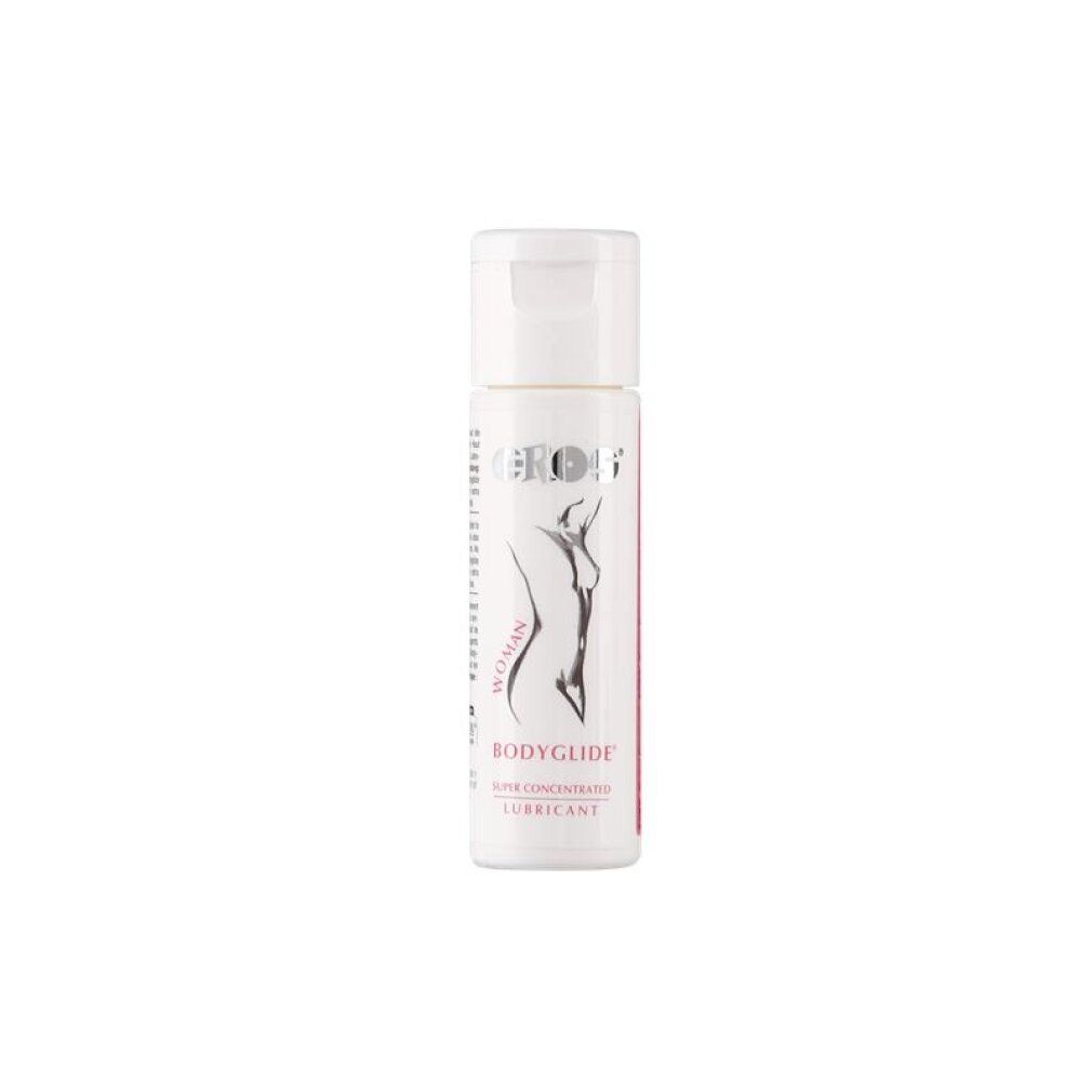Flacon de gel lubrifiant Eros Bodyglide Woman avec silhouette féminine.