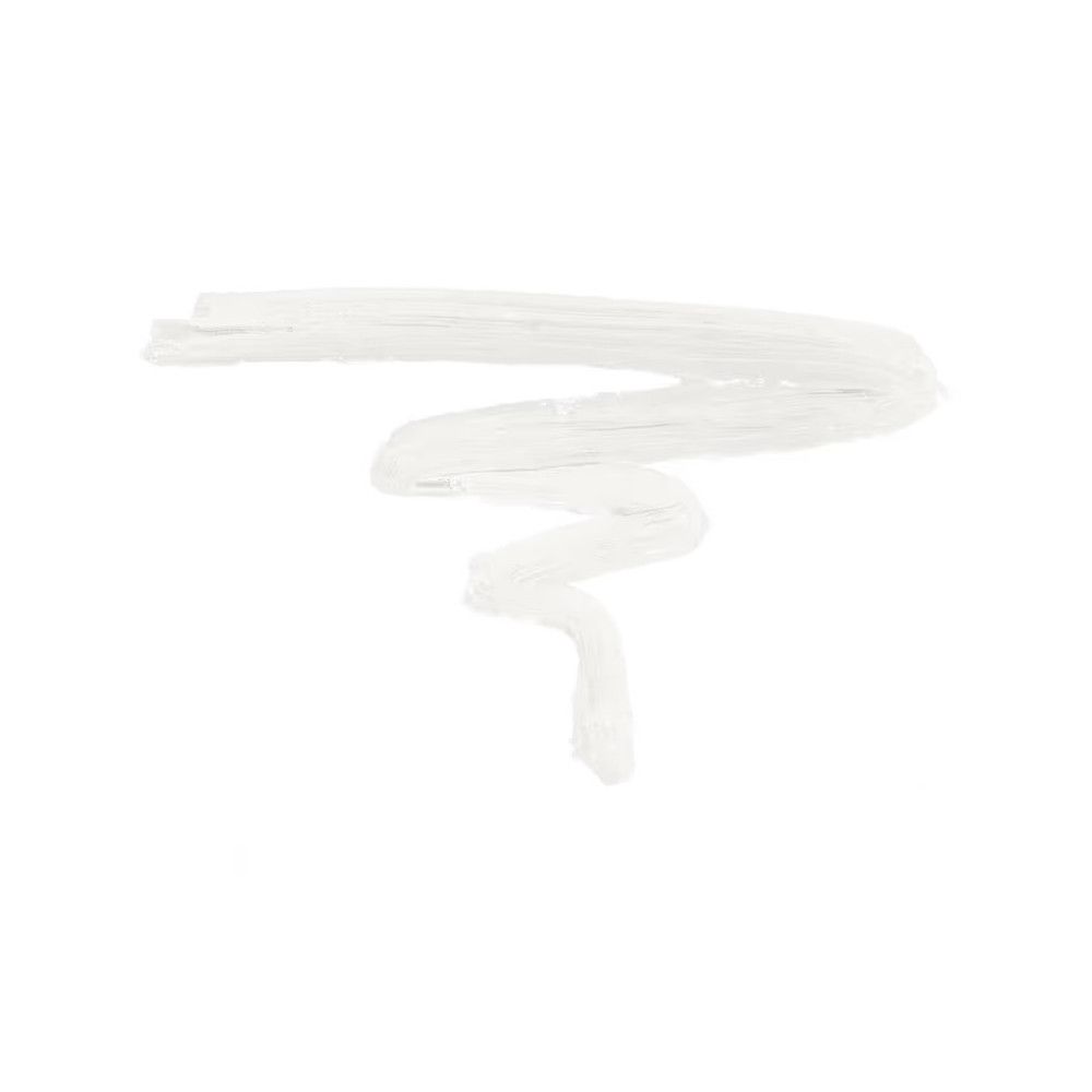 Trait d'eyeliner blanc en ligne ondulée sur fond blanc.