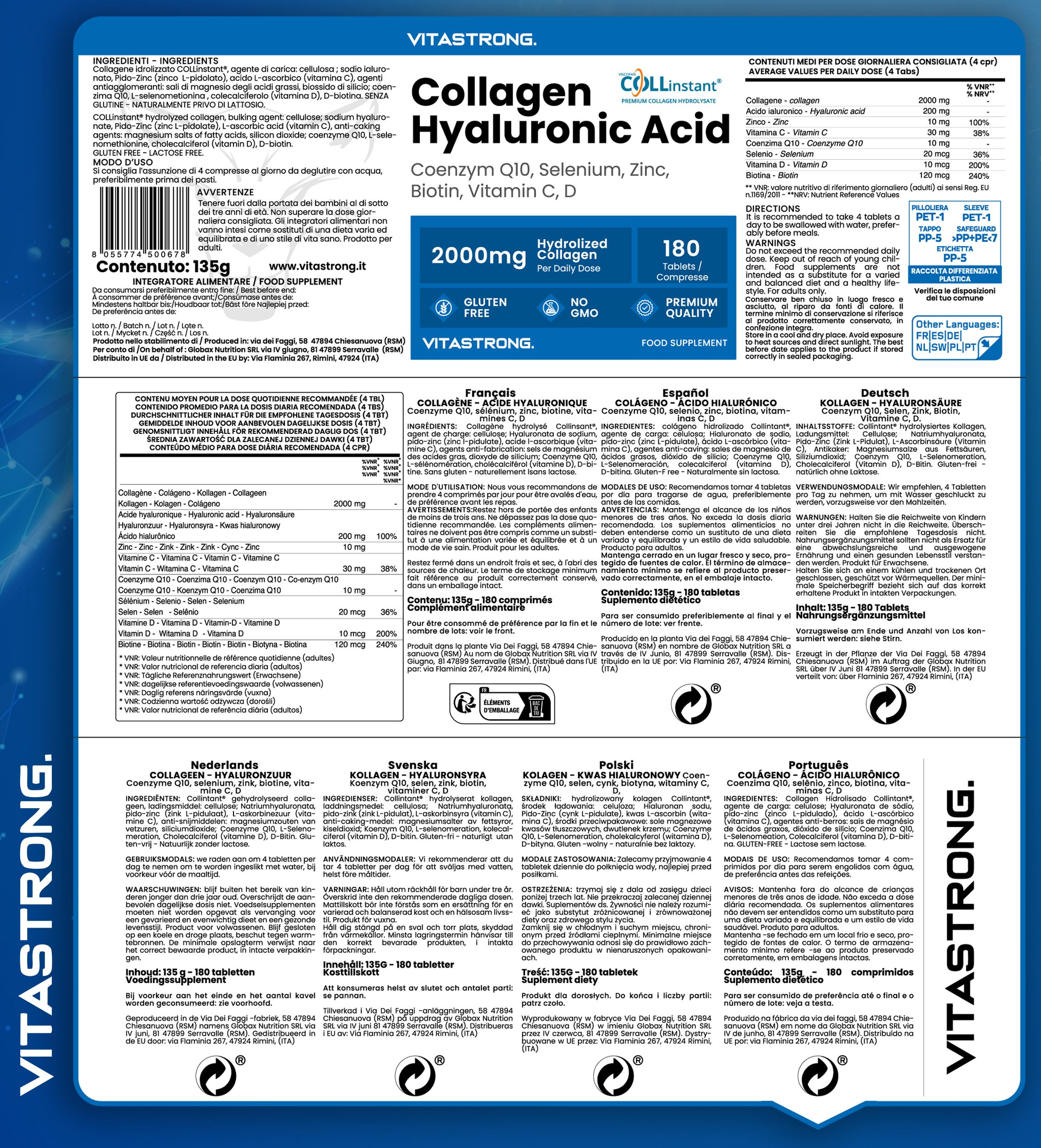 Vitastrong Collageen & Glucosamine,  huid en gewrichtsondersteuning