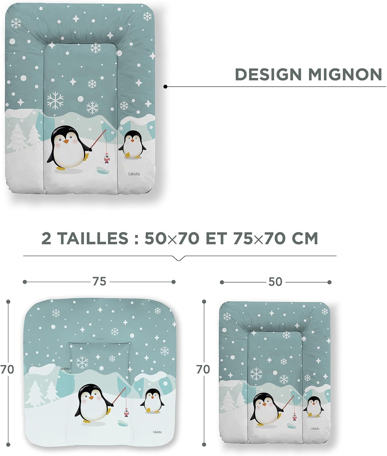 Kikido Matelas à Langer 50x70, Pingouins